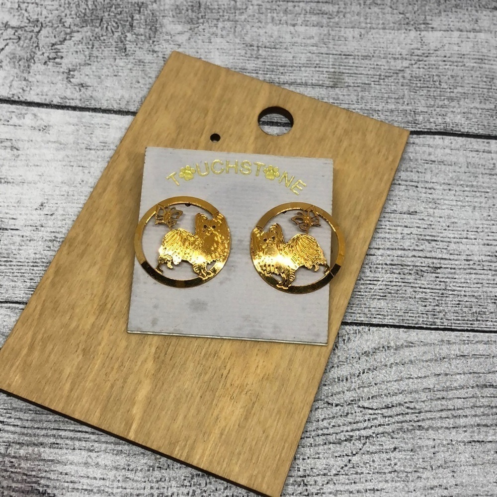 TOUCHSTONE Dog Designs Jewelry Small Fluffy Dog Papillon Earrings Statement